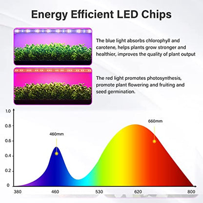 iPower LED Plant Grow Light Strips Full Spectrum with 3 Timing Modes, 10 Dimmable Levels 48 LEDs Per Tube, Sunlike Grow Lamp for Hydroponics Succulent