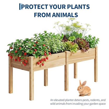 Wood Raised Garden Bed with Legs, 72x26x30in Elevated Wooden Planter Box