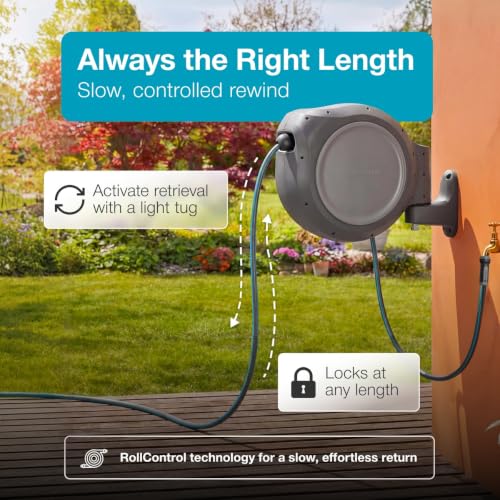 GARDENA Retractable Garden Hose Reel, 50 ft, 180 Degree Wall Mount - 20500 - size: 50 ft