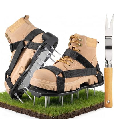 Lawn Aerator Shoes Pre-Assembled - 26 Heavy Duty Steel Spikes (2.4"), Stainless Steel Base Plate, Adjustable Metal Buckle Straps - Walk Behind Grass Aerator Sandals for Yard Lawn Care - color: Black-1