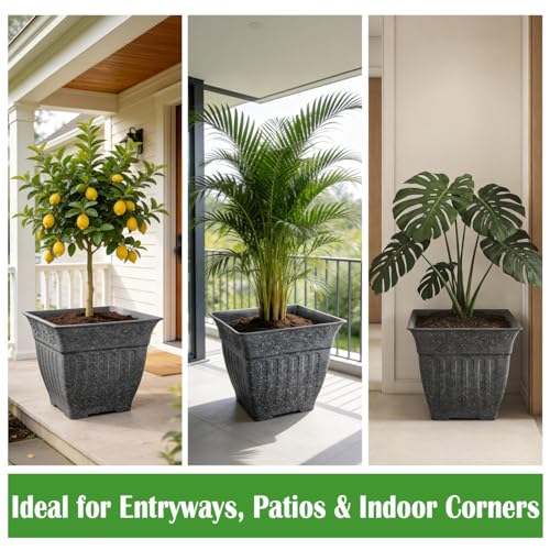 BTPLASTIK 4-Pack 18 Inch Large Outdoor Planters, Stone-Like Finish, Gray - color: Gray, size: 4P-18 INCH
