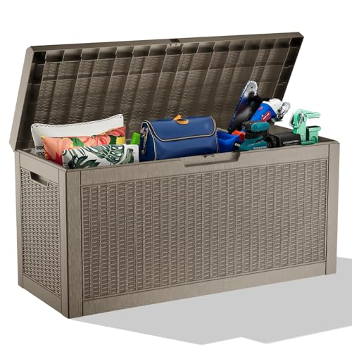 DRATO 70 Gallon Outdoor Storage Box Waterproof, Lockable Resin Deck Box for Patio Furniture, Pool Supplies & Garden Tools, Weatherproof Outside Storage Bin for Backyard Porch (Grey, 70 Gallon) - color: Grey, size: 70 Gallon