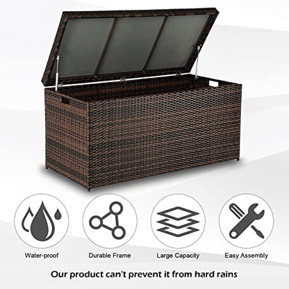 VINGLI 132 Gallon Outdoor Wicker Storage Box