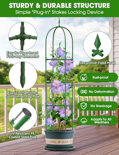Trellis for Climbing Plants Outdoor, 6FT Garden Obelisk Rustproof PE Coated Metal Potted Plant Climbing Support, Thickened Tube Plant Tower Trellis for Clematis Vine Support Indoor (1 Pack) - size: 1 Pcs(6 FT)