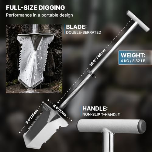 CKG Adjustable Metal Detecting Shovel T-Handle 304 Stainless Steel