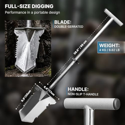 CKG Adjustable Metal Detecting Shovel T-Handle 304 Stainless Steel