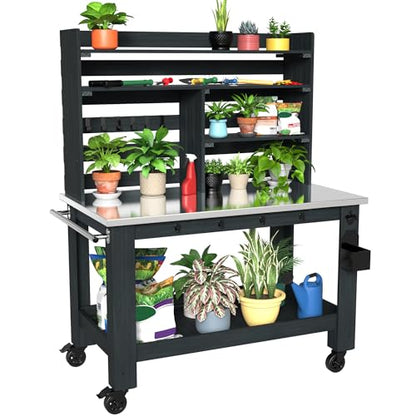 GDLF Large Potting Bench Table, Outdoor Kitchen Island with Stainless Top