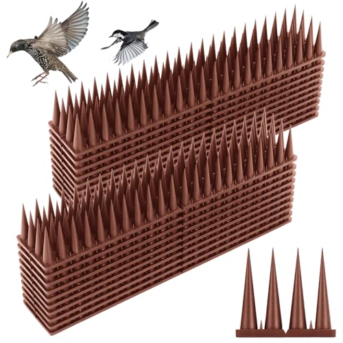 Bird Spikes, 18.7 Feet Bird Guard Spikes for Squirrel Cat Raccoon and Other Small Animals, Pigeon Spikes for Outdoor Fences and Roofs, Durable Plastic Bird Barrier Strips(20 Pack) - color: Brown