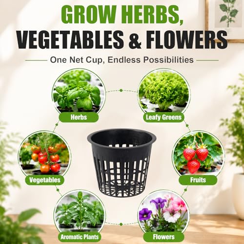 Net Cups Hydroponics 24 Pack, 3 Inch Mesh Pots with Wick Cord - color: Blacks