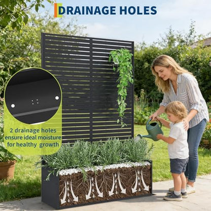 GarveeLife Metal Planter Box with Trellis 71"x47"x16", with Drainage Holes - color: Strips, size: no wheel