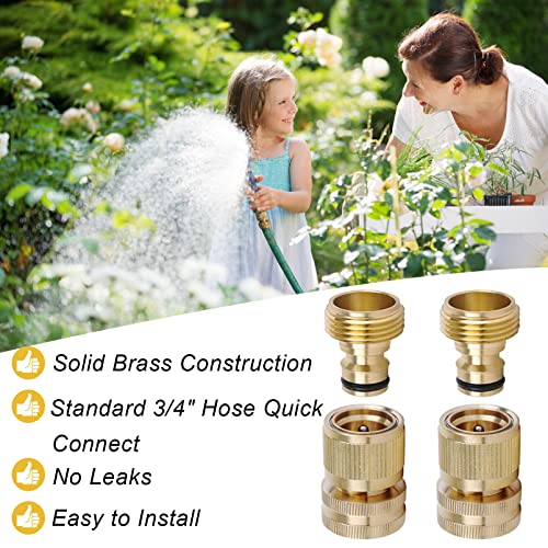 Brass Hose Quick Connect, 3/4 Inch GHT Garden Hose Quick Connector - size: 2 Packs