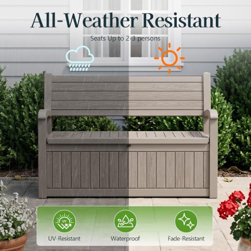 Outdoor Bench, Waterproof Garden Storage Bench, 110 Gallon Deck Box