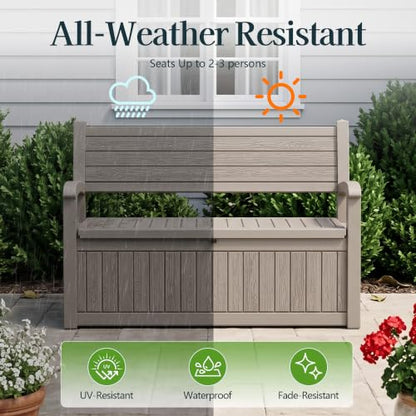 Outdoor Bench, Waterproof Garden Storage Bench, 110 Gallon Deck Box