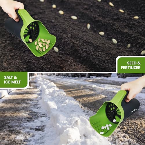 Garden Guru Handheld Seed Spreader Shaker – Multi Use Grass Seed, Fertilizer, Ice & Snow Melt Spreader – Adjustable Twist Cap w Multiple Size Openings – Lightweight 1L Capacity Hand Seeder (4 Pack) - size: 4 Pack