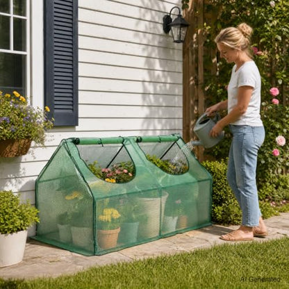 BPS 4x2x2 FT Mini Greenhouse with Roll-Up Zipper Windows, Green PE - color: Green, size: 4x2x2 FT