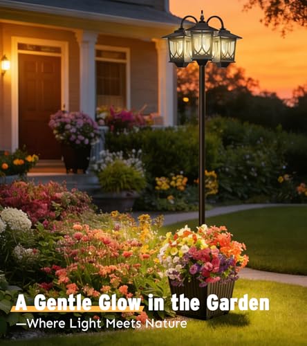3-Head Solar Lamp Post with Planter, 74" Solar Lamp Post Light - size: Vintage Pattern
