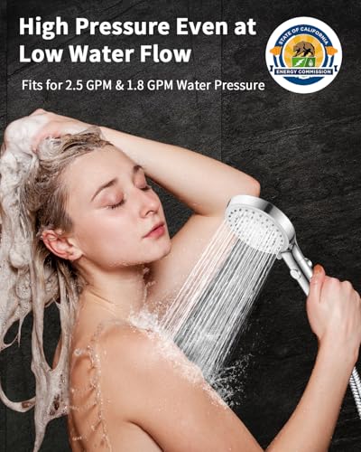 FASDUNT Shower Head with Handheld, High Pressure Showerhead with Long Hose - color: Premium Chrome, style: 6 Spray-Settings