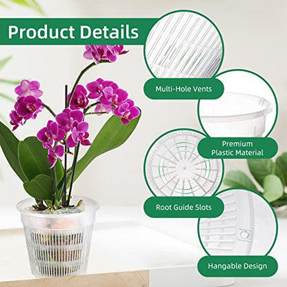 Orchid Pot 4 inch Orchid Pots with Holes 12 Pcs Clear Plastic Orchid Pots Slotted for Repotting Clear Nursery Net Plastic Flower Plant Pot Indoor Outdoor (4.3inch, 12pcs) - size: 4.3 Inch