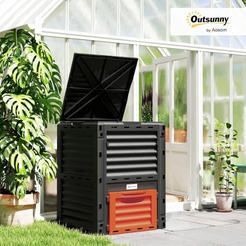 Outsunny Garden Compost Bin, 80 Gallon Large Capacity Composter, Orange - color: Orange