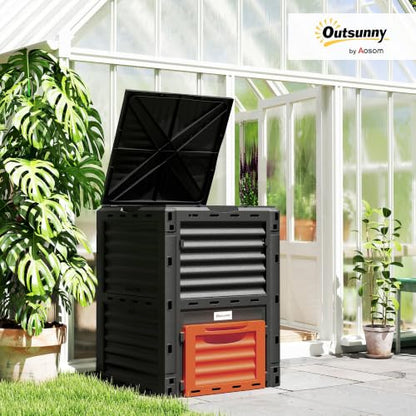Outsunny Garden Compost Bin, 80 Gallon Large Capacity Composter, Orange - color: Orange