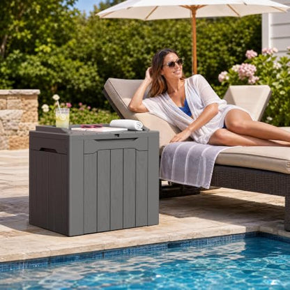 Flamaker Deck Box 31 Gallon Waterproof Resin Small Storage Box with Lid - color: Grey, size: 31 Gallon