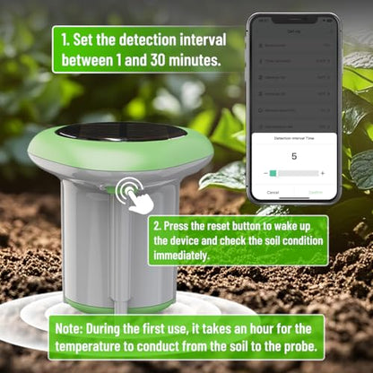 Smart GreenVation Digital Soil Sensor with APP Push Notification，Soil Moisture/Temperature/Fertility Meter