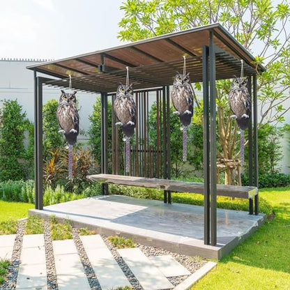 4Pack Reflective Fake Owls Hanging Decoration Garden Owls Scarer Devices with Reflective Tape to Keep Pigeon from Windows Tree - color: Amazed Eagle 4pcs