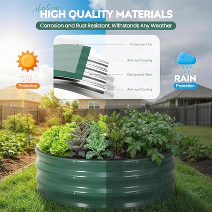 Galvanized Raised Garden Bed, 2 PCS 3x3x1ft Round Planter LotusGreen - color: Lotusgreen, size: 3x3x1ft