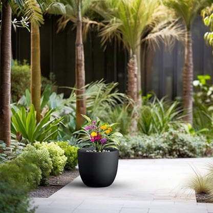 Kante Accent Round Bowl Black Concrete Planter 14" Dia, Outdoor - color: Black, size: 14"d