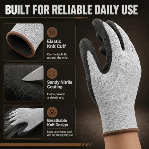 Level 5 Cut Resistant Work Gloves, Sandy Nitrile Grip, 1 Pair - color: Large(brown)