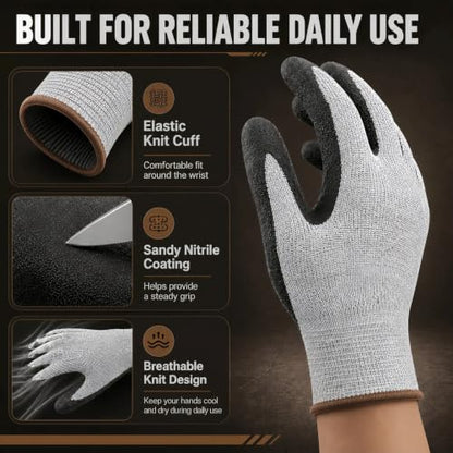 Level 5 Cut Resistant Work Gloves, Sandy Nitrile Grip, 1 Pair - color: Large(brown)