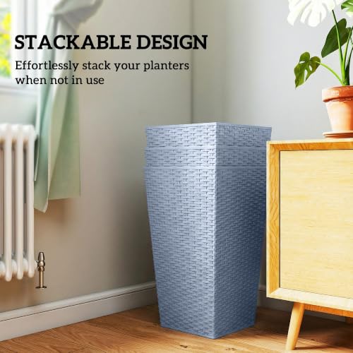 Outsunny 24 in Taper Tall Planters for Outdoor Plants Set of 3, Light Gray - color: Light Gray