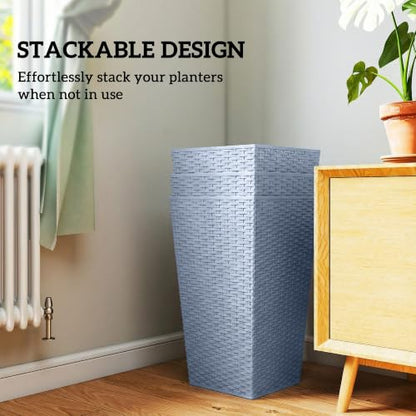 Outsunny 24 in Taper Tall Planters for Outdoor Plants Set of 3, Light Gray - color: Light Gray
