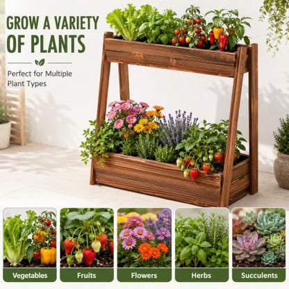 36" 2-Tier Freestanding Elevated Wooden Raised Garden Bed - color: 36" H Garden Bed-carbonized Wood Color