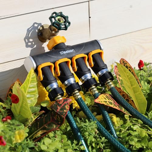 Melnor 65135AMZ 4 Way Lever Flow Through Valve Connector Bundle, Yellow, Black