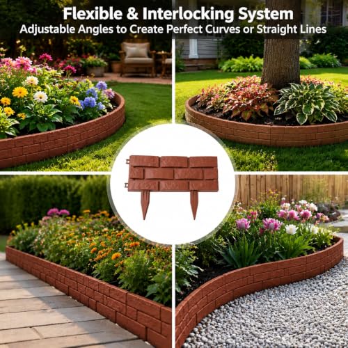 Interlocking Border Edging - Stone -Imitation Plastic Garden Fence, 4PC Landscape - for Garden, NO DIG,Lawn, and Landscape Edging,Flowerbeds, Yard, Sideway