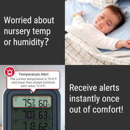 TempPro TempAir 500FT Indoor Outdoor Thermometer Wireless -3 Sensors (Grey) - color: Grey