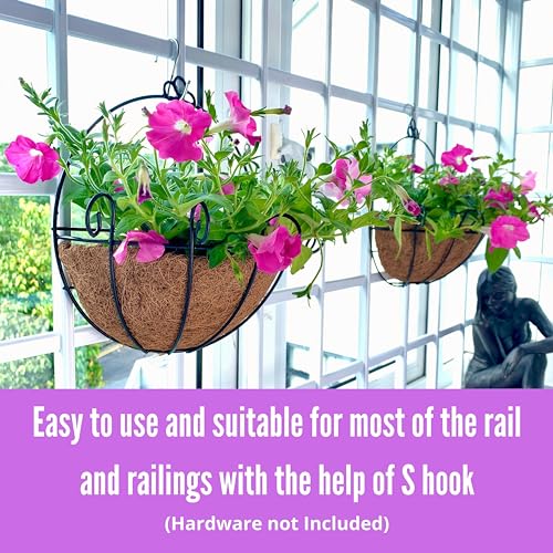 ShopLaLa Hanging Wall Planters (10 in, 4 Pack) Black Coco Liner Flower Pots - size: 10" (25cm) x 4 Pack