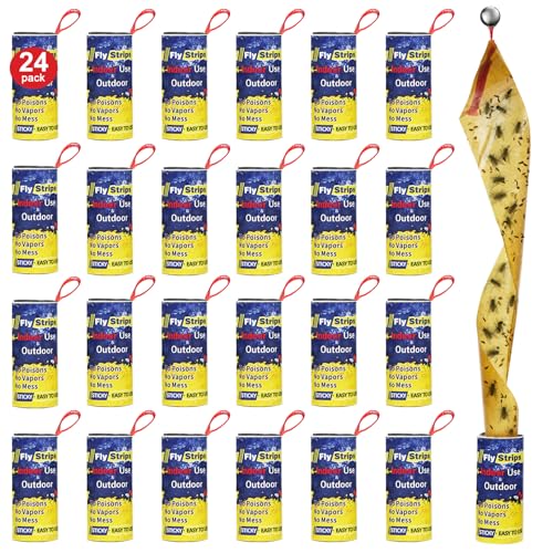 24 Pcs Fly Trap Strips Indoor Outdoor, Fruit Fly Paper Tape Sticky with Pin - size: 24 pack