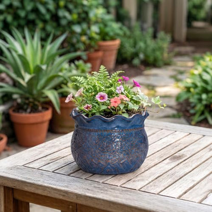 Ceramic Plant Pots, 6 Inch Planter with Drainage Hole, Retro Blue - color: Retro Blue, size: 6 Inch