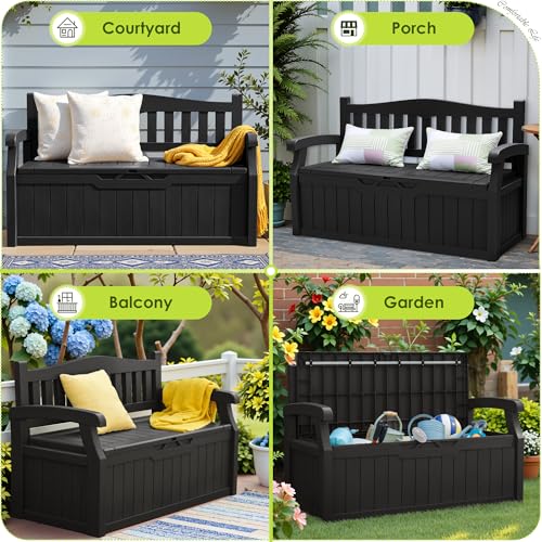 Greesum 80 Gallon Outdoor Storage Bench, Deck Box, Dark Black - color: Dark Black, style: Basic Version