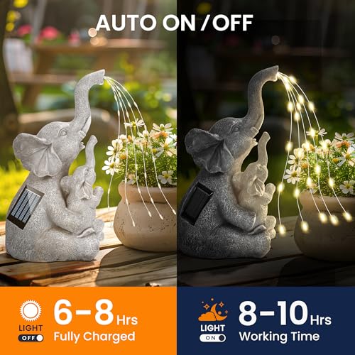 GIGALUMI Solar Garden Outdoor Statues for Women, Mom, Grandma. Elephant Figurine Housewarming and Birthday Gifts Outdoor Statue Light Decor Ornament for Backyard, Patio, Balcony, Lawn, Pond - style: Elephant