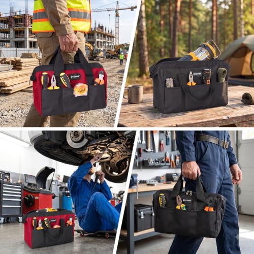 TICONN Heavy Duty Tool Bag Organizer, Small Tool Box with Ergonomic Handle - color: Red, size: 12" Basic Version