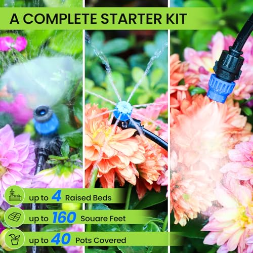 Bonviee Drip Irrigation System Kit for Garden Watering, 247FT Quick Connect - size: 247 FT - 50 FT 5/16" Tubing + 197 FT 1/4" Tubing
