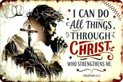 I Can Do All Things Through Christ Baseball Metal Sign 12×8 Inch - color: Baceball, size: 8*12inch