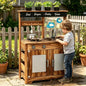 Costzon Mud Kitchen, Fir Wood Outdoor Play Kitchen w/ 4 Planting Pots - style: Planter Brown