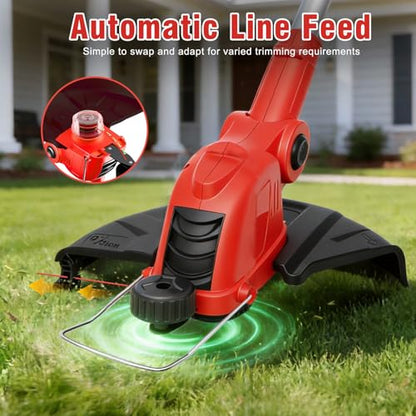 21V Electric Weed Wacker & Edger Lawn Tool Auto-Feed with 2.0Ah X 2 Battery - color: Scarlet