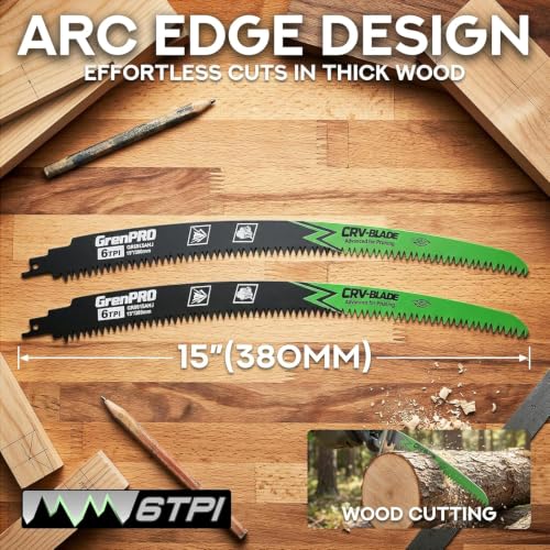 GRENPRO 6 Pack 15Inch Reciprocating Saw Blades, 6TPI Arc Edge for Pruning