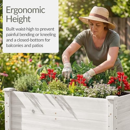 Best Choice Products 48" x 24" x 30" Raised Garden Bed with Extra Deep 16" Depth, Elevated Wood Planter Box Stand for Backyard, Patio, Balcony, Natural Fir Wood - White - color: White, size: 48" Extra Deep 16" Depth
