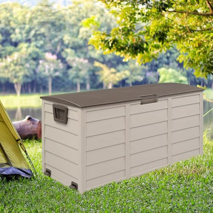VINGLI 75 Gallon Weatherproof Outdoor Storage Box, Brown - color: Brown